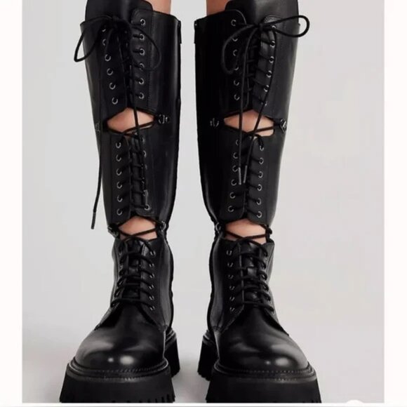 New Free People Leather Miller Knee High Boots Size 6.5 - Picture 4 of 8